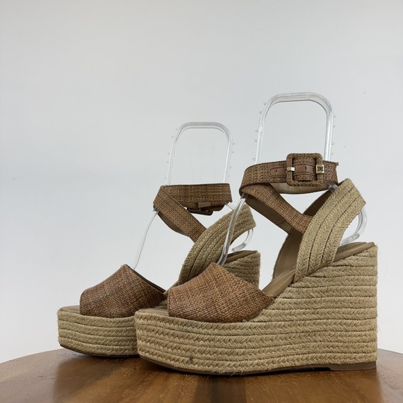 New Womens Sam Edelman Vada Tan Strappy Woven Espadrille Wedge Sandals Size 9 M - Picture 2 of 8